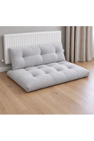 Kadife Döşemelik Kumaştan El Emeği Alt Üst Takım Petek Önü Minder 100x65cm Açık Gri