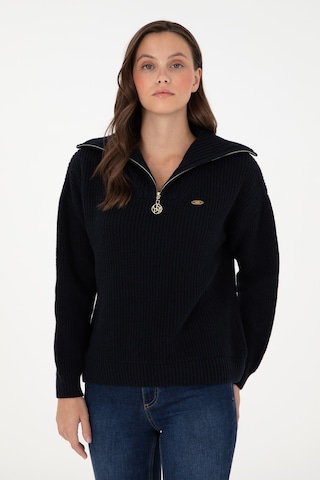 U.S. Polo Assn. Kadın Lacivert V Yaka Fermuarlı Kazak 50297086-VR033