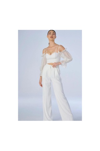 Wellway Ithal Crep Çizgili Kadın Bustiyer Crop-beyaz Beyaz