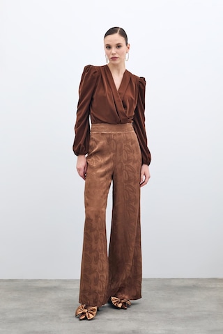 Sateen Jakarlı Salaş Pantolon - Kahve Kahverengi