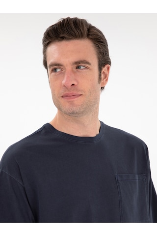 Lacivert Oversize Bisiklet Yaka T-shirt
