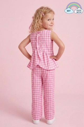 My Kids Wear Kız Çocuk Pötikareli Peplum Bluz Ve Pantolon Takımı 12689 Pembe