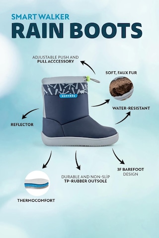 Hopfrög Rain Boots Süper Mat Lacivert Suya Ve Soğuğa Dayanıklı Barefoot Çocuk Botu Lacivert
