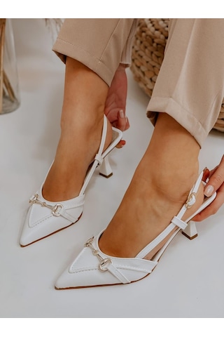 Ervanın Butiği Beyaz Deri Moss Toka Detay Kadın Stiletto-3537