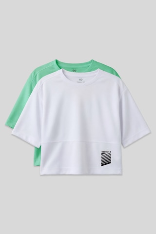 Oversize Fit O Yaka 2li Paket Beyaz-su Yeşili Kadın T-shirt - 97284 Beyaz - Yeşil
