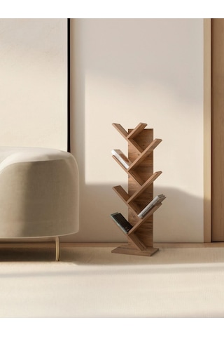 Modern Zikzak 10 Raflı Kitaplık 60x36x156 Ceviz