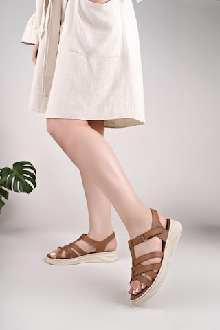 Nesilshoes Nesil Shoes Bell 25159 Taba Anatomik Kadın Sandalet