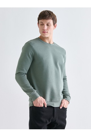 Lcwaıkıkı Basic Yeşil Bisiklet Yaka Erkek Kalın Sweatshirt