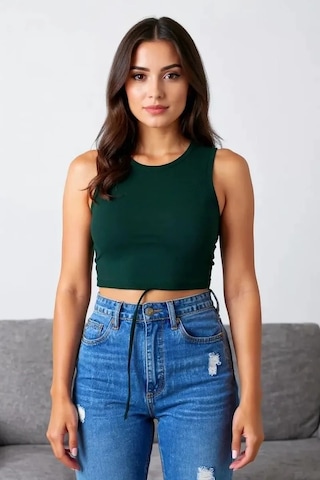 LUXSTOREE Kadın Yeşil Çapraz Bağlamalı Crop Top Büstiyer Modern Ve Şık Tasarım Çok Renkli