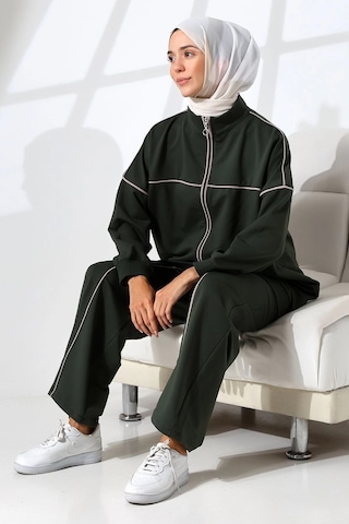 Mihran Butik Kadın Haki Yeşili Mevsimlik Penye Alt Üst Spor Ve Rahat Tesettür Takım Haki Yeşili
