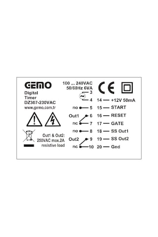 Gemo Dz307-230vac ,72x72mm 110v..220vac Kontak-2a2k Fonkisyonel Zaman Röle