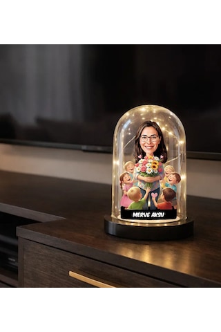 Bk Gift Kişiye Özel Kadın Öğretmen Tasarımlı Karikatür Led Işıklı Cam Fanus Biblo -1, Öğretmene Hediye, Öğretmenler Günü Hediyesi Kobitmeyencom36878 B