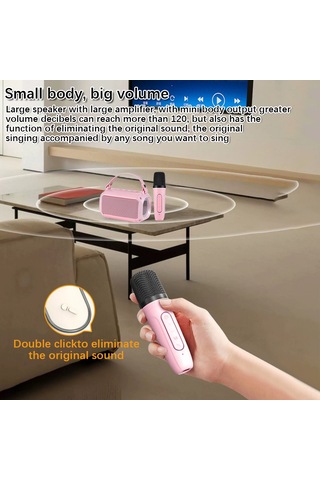 Gajeena Pembe Kablosuz Bluetooth Hoparlör Mikrofon Seti - Ev Ktv İçin Çift Mikrofon, Renkli Işık Efekti, 5.0 Versiyonu, 20m Mesafe