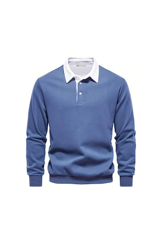 Ghassy Co. Erkek Retro Renk Bloklu Pamuklu Gömlek Yaka Sweatshirt Mavi Ghassy Co. Erkek Retro Renk Bloklu Pamuklu Gömlek Yaka Sweatshirt Mavi