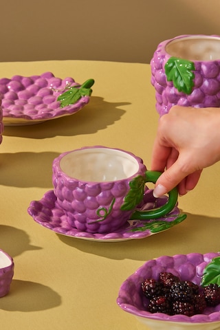 Karaca Grape Üzüm Desenli Çay Fincan Takımı 296 Ml Mor