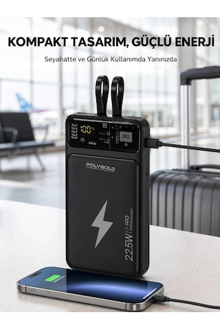 Powerbank Dahili Ekranlı 10000 Mah Çift Kablolu Yeni Nesil Siyah
