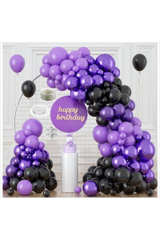 30 Adet Pastel Mor, 30 Adet Metalik Mor, 30 Adet Pastel Siyah Balon Çok Renkli