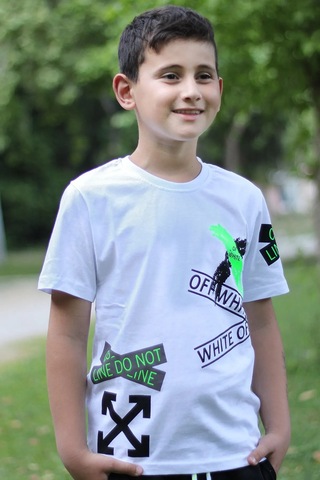 X Baskılı %100 Pamuk Erkek Çocuk T-shirt 9-16 Yaş Beyaz