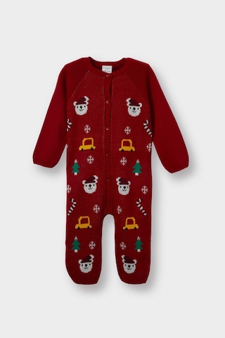 Defacto Erkek Bebek Yenidoğan Yeni Yıl Baskılı Triko 2li Tulum F3235a525wnrd79 Kırmızı-rd79