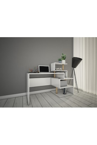 Bicabin Bicabin Okyanus Raflı Geniş Çalışma Masası Ofis/Laptop/Bilgisayar Beyaz