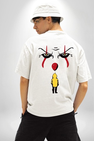 Pennywise Vs Georgie Korku Filmi Beyaz Oversize Unisex Ön Ve Sırt Baskılı Tişört Beyaz