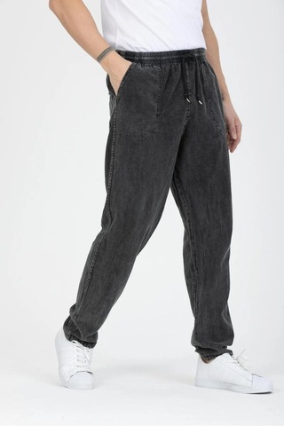 Baw Company Unisex Ince Yazlık Beli Lastikli Kordonlu Keten %100 Pamuklu Kumaş Pantolon Pijama Antrasit