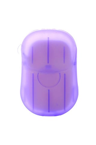 Geeksen Seyahat İçin Tek Kullanımlık Sabun Kağıdı Kutulu - 20 Adet Mini Sabun Parçacığı, El Yıkama, Temiz Ve Hijyenik, Hafif Ve Taşınabilir, Mor Mor