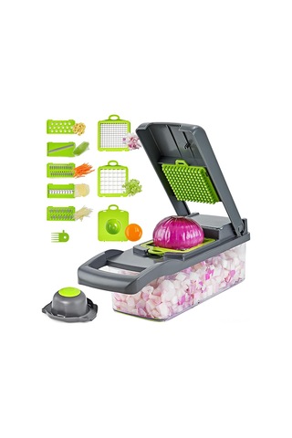 Moveevo 11 Fonksiyonlu Mutfak Sebze Dilimleyici, Taze Meyve-kıyma-halka Kesici, Anti Kayma Tabanlı, Kolay Temizlenir, Ev Ve Kamp İçin Yeşil