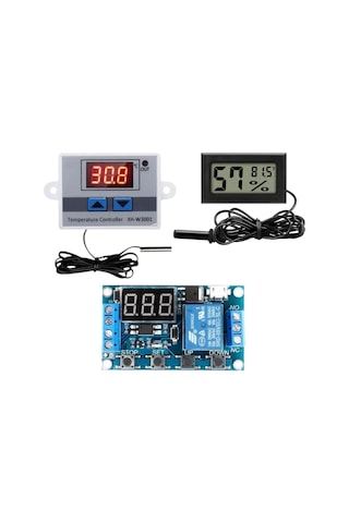 Kuluçka Makinesi Seti - 3 Parça - W3001 Termostat 220v - Isı Nem Ölçer - Zaman Rölesi-4926