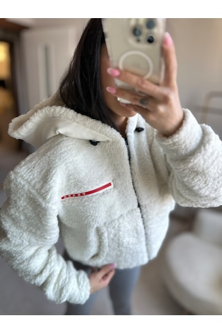 Moystore Prdd Peluş Yumoş Kısa Mont Beyaz