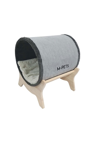 M-pets Tunnel Elevated Ahşap Ayaklı Kedi Yatağı Gri 47x47x26 Cm 244-54030.01