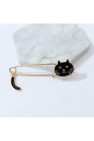 Sones Sevimli Damla Küçük Kedi Kuyruğu Sallayan Hayvan Broşu Siyah