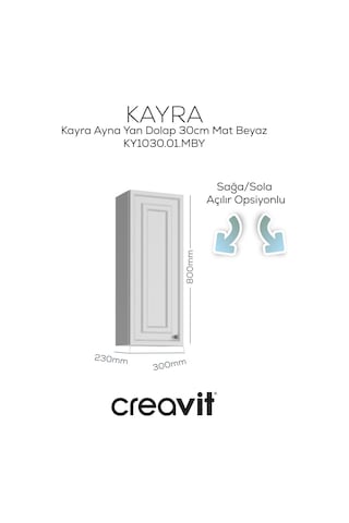Creavit Kayra Ayna Yan Dolabı 30cm Mat Beyaz Mat Beyaz