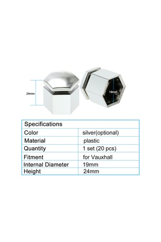Suofeng Vauxhall Opel Jant Somun Kapakları 19mm İç Çap 24mm Yükseklik Abs+krom 20 Adet + 1 Araç Seti