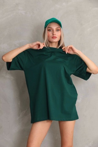 Wear Vexel Kadın Düz Kısa Kol Penye T-shirt- Yeşil Yeşil