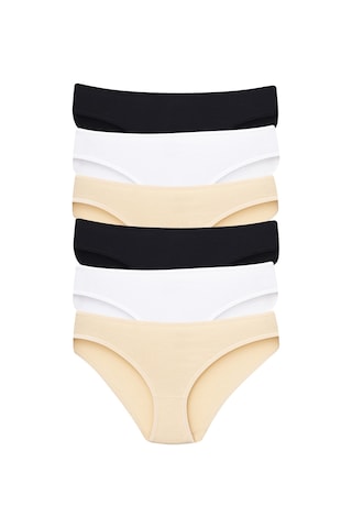 Kadın Pamuklu Likralı Renkli Düz Külot 6'lı Paket Rahat Ve Yumuşak İç Giyim Beyaz - Siyah - Ten