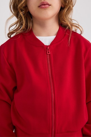 Panço Kız Çocuk Fermuarlı Kırmızı Sweatshirt