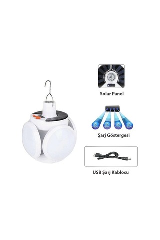 P-038 Solar Güneş Enerji Ve Usb Sarjli 5 Kanatlı Evimdeyokyok