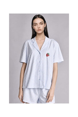 Defacto Regular Fıt Şortlu Kısa Kollu 2li Kareli Softshell Açık Mavi Pijama Takımı H6375ax26hsbe250 Mavi-be250