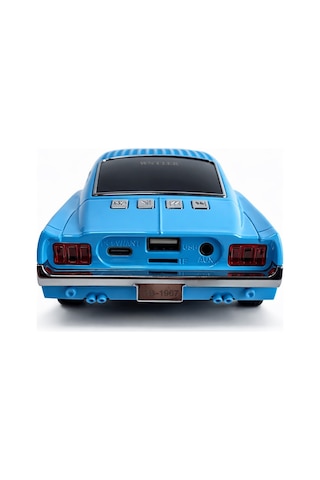 Nostaljik Araba Şeklinde Bluetooth Hoparlör Sd Kart Usb Fm Radyolu Şarjlı Taşınabilir Speaker Mavi