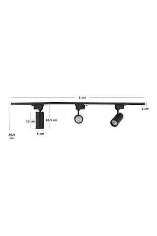 Mini Ray Spot Set Gu-10 Duylu 3 Spot Lamba + 1 Mt Ray + 3 Gu10 Led Ampul 6500k Beyaz Işık Siyah Kasa-beyaz Işık Çok Renkli