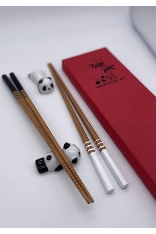 Home London Breeze Suşi Çubuk Seti Panda 2 Çift Seramik Taban Dahil Premium Ahşap Sürdürülebilir Japon Çin Kore Tayvan Çatallar