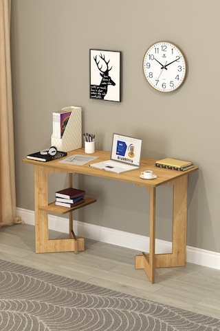 Asra Trend Raflı Modern Çalışma Masası ÇM-02 %100 MDF Bilgisayar Ofis Ders Masası Safir Meşe