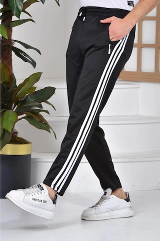 Maki Home 3 Şeritli Scuba Kumaş Kadın Erkek Siyah Eşofman Altı Siyah