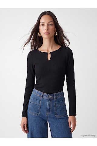 Lc Waikiki Lc Waıkıkı Siyah Bisiklet Yaka Kadın Body