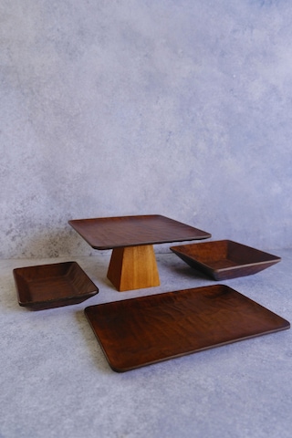 Justwood 4 Lü Ligna Ahşap Rölyefli Dikdörtgen Sunum Seti 26 Piramit, 16x26, 18x18, 12,5x17 Cm Servis Seti Kahverengi