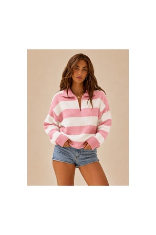 Nimas Kadın Polo Yaka Çizgili Triko Kazak Pembe - 910297882 Pembe