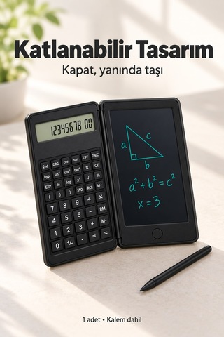 Katlanabilir Bilimsel Hesap Makinesi Silinebilir Lcd Yazı Tabletli Siyah