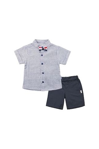 Papyonlu Çizgili Gömlekli Takım Lacivert Bipamuk 001