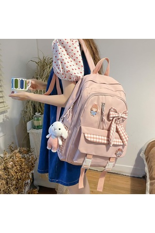 Kawaii Sırt Çantası Sevimli Aksesuarlar İle Günlük Kitap Çantaları Dizüstü Bilgisayar Çantası Seyahat Day Packs Pink Pembe